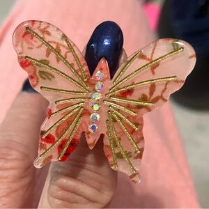 Vintage Lucite painted 3-D huge butterfly ring